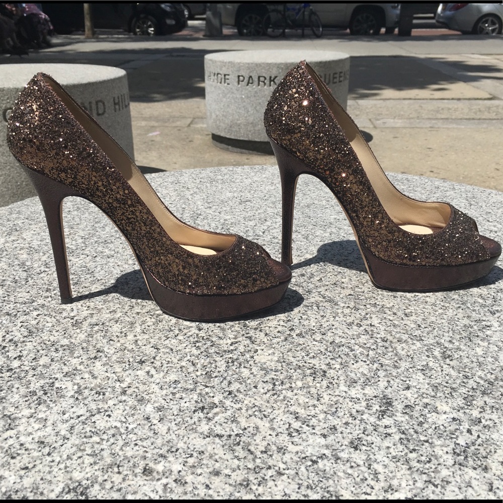 Jimmy Choo Sparkly Peep Toe Pumps